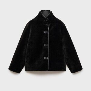 Mango NWT Short fur effect coat Black XS